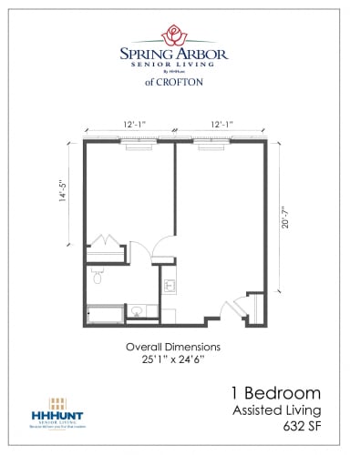 Floor Plan  632 Square-Foot 1Bed - AL at Spring Arbor of Crofton, Maryland