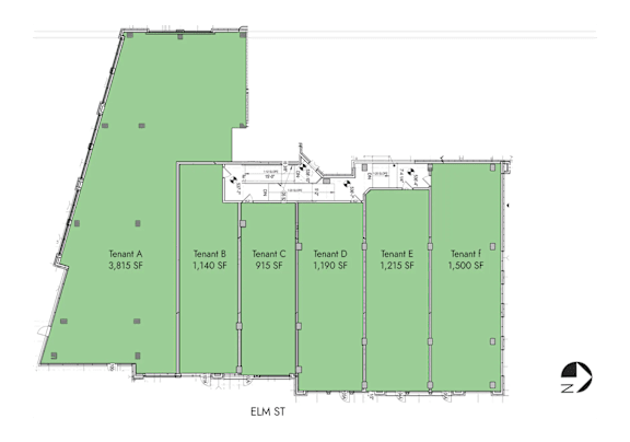 A map of a property with six tenancies labeled A to F.