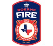 A Boerne Fire Department patch with a blue and red border and a white star.