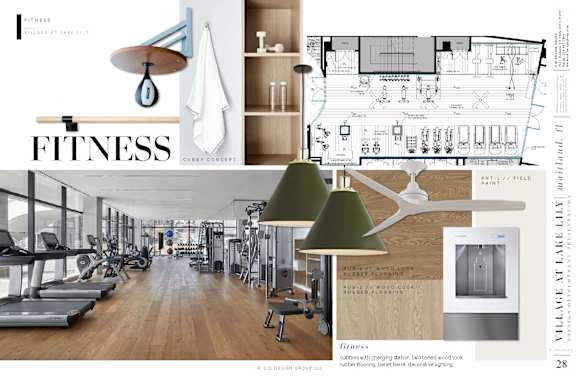a collage of pictures of a gym and a design for a fitness center