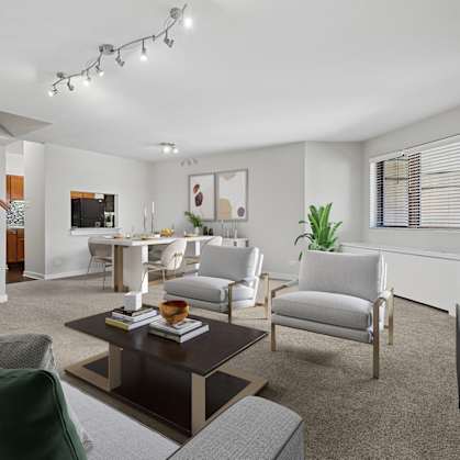 A living room with a grey couch and a green pillow.