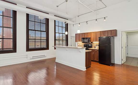 Arial view of city skyline at Residences at South High, Pittsburgh Pennsylvania