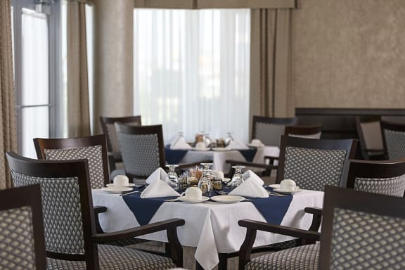 A table set up in dining room. 