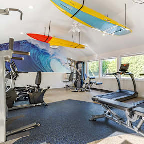 People working out in gym at The Glover House Apartments, Washington