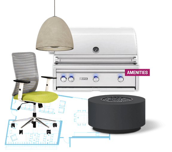 A modern outdoor grill with a griddle and a chair is displayed.