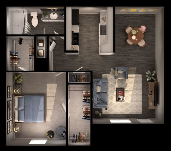 1 bed 1 bath D3.2 Floor Plan at Sausalito Apartments, Texas, 77840