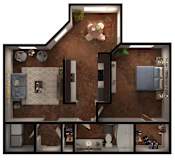 1 bed 1 bathroom A3 Floor Plan at Legacy Brooks, San Antonio, Texas