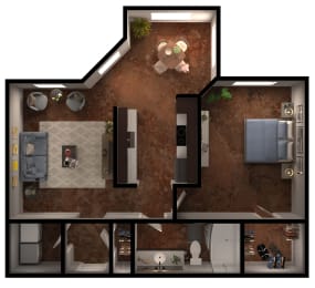 1 bed 1 bathroom A3 Floor Plan at Legacy Brooks, San Antonio, Texas