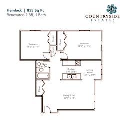 Hemlock Floor plan at Countryside Estates Apartments, Plymouth, Minnesota