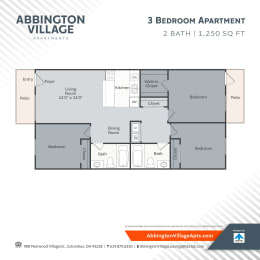 C1 3 bed 2 bath Floor Plan Floor Plan at Abbington Village Apartments, Columbus, OH, 43228