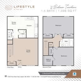colored two bedroom floor plans for townhomes in Gulfport, MS