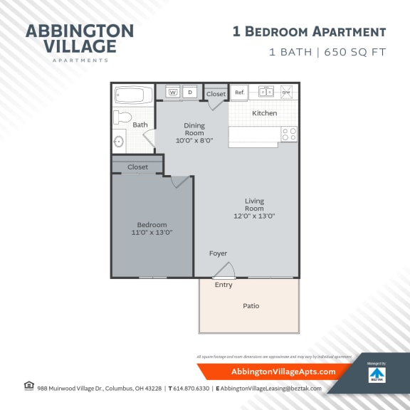1 bed 1 bath Floor Plan A Floor Plan at Abbington Village Apartments, Columbus