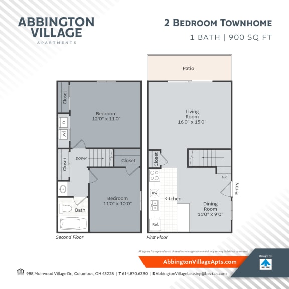 Townhome 2 bed 1 bath Floor PlanFloor Plan at Abbington Village Apartments, Ohio