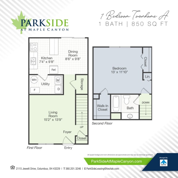 1 Bedroom Townhome Floor Plan at Parkside at Maple Canyon, Ohio
