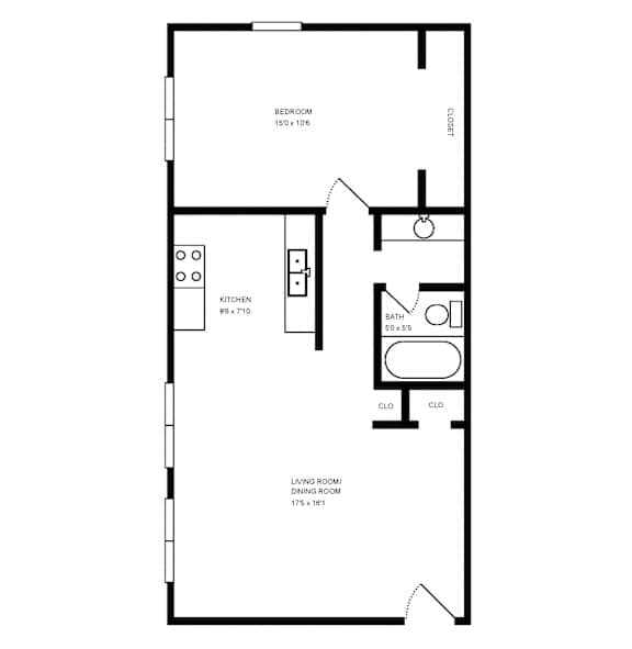 1 Bed 1 Bath Floor Plan at Virginia Park, Lakewood, CO