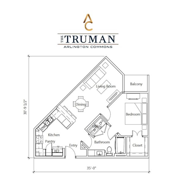 A floor plan for a home by The Truman Arlington Commons.