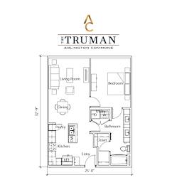A floor plan for a home with a living room, dining room, kitchen, bathroom, and bedroom.