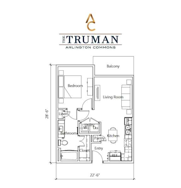 A drawing of a floor plan for a home by The Truman Arlington Commons.
