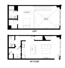 Unit A Loft Floor Plan One Bedroom at The George, Ann Arbor, 48104