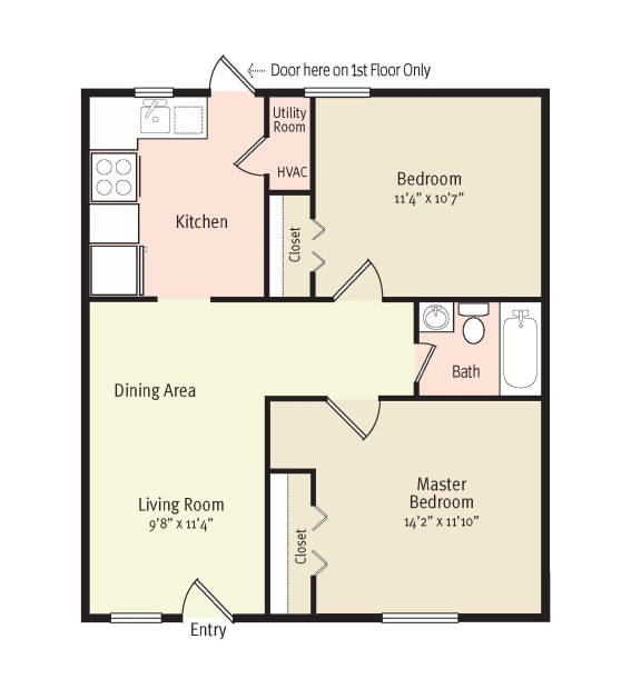 2D Floorplan of 2 Bedroom 1 Bath_2