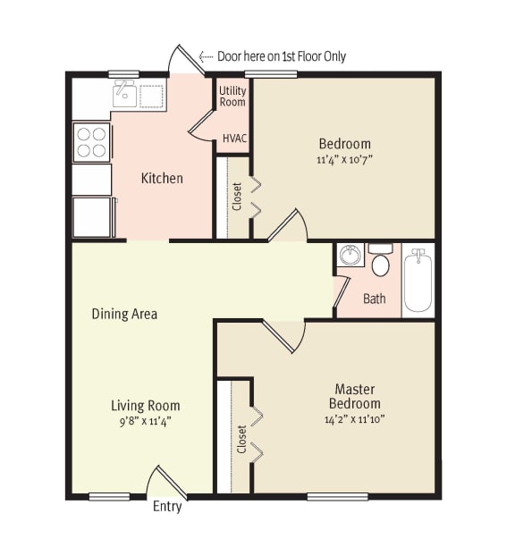 2D Floorplan of 2 Bedroom 1 Bath_2 at Lakeland Manor Apartments