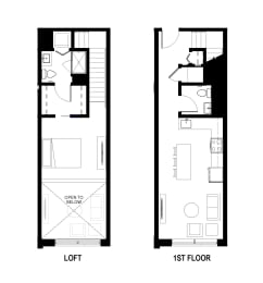 Loft Unit G Floor Plan One Bedroom at The George, Ann Arbor, MI