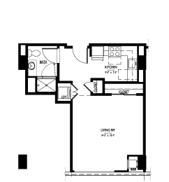 Studio 1 bath Floor Plan A5 at 1919 Market St., Philadelphia