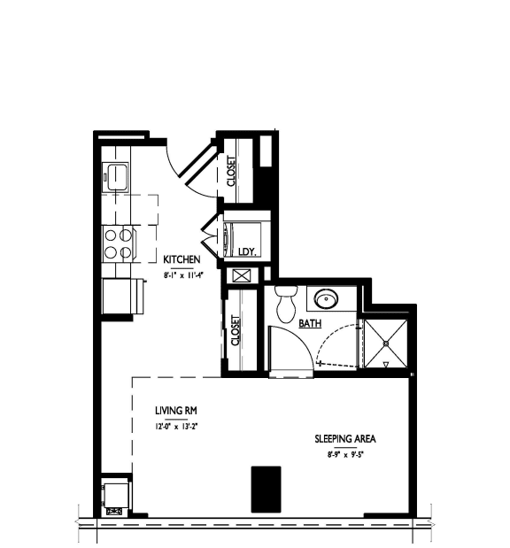 Studio 1 bath Floor Plan  A6 at 1919 Market St., Pennsylvania