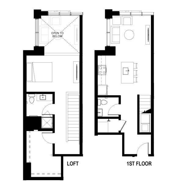 Loft Unit C Floor Plan One Bedroom at The George, Ann Arbor