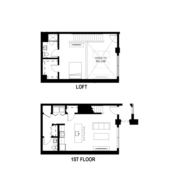 Unit B Floor Plan One Bedroom at The George, Ann Arbor Michigan