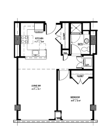 1 Bedroom 1 Bath Floor Plan at 1919 Market St., Pennsylvania