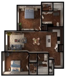 2 bed 2 bathroom B1 Floor Plan at Legacy Brooks, San Antonio, TX, 78223