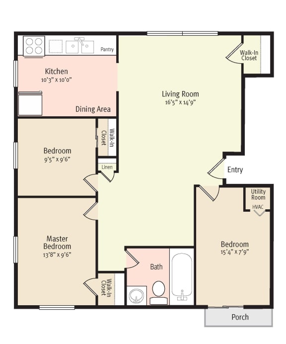 2D Floorplan of 3 Bedroom 1 Bath_1