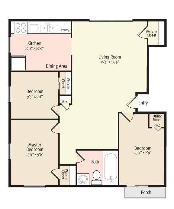 2D Floorplan of 3 Bedroom 1 Bath_1