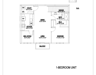 Floor Plan Modern: 1 Bed/1 Bath + Den, 1 Stall Det. Garage