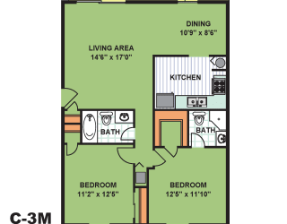Floor Plan Two Bedroom Two Bathroom (C3M)