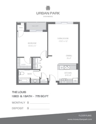 1 bed 1 bath floor plan B at Urban Park I and II Apartments, St Louis Park, MN