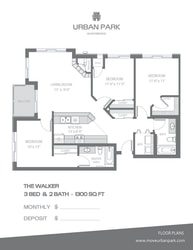 The Walker 3 bedroom 2 bath floor plan 1300 square feet at Urban Park I and II Apartments, St Louis Park