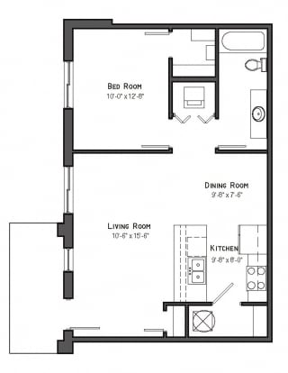Zion one bedroom floor plan at The Villas at Mahoney Park