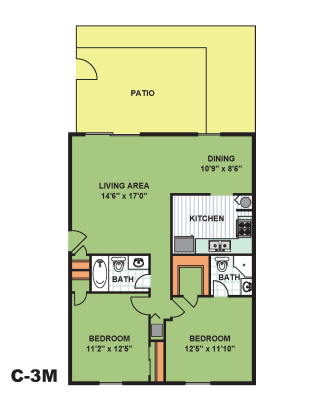 Floor Plan Two Bedroom Two Bathroom (C3M)