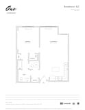 Residence A21 1 Bed 1 Bath Floor Plan at One Harrison, Harrison, NJ, 07029