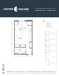 S1 Floor Plan at Center Square Lofts West, Allentown, PA, 18101