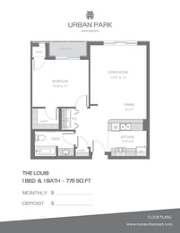 1 bed 1 bath floor plan B at Urban Park I and II Apartments, St Louis Park, MN