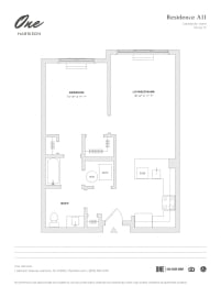 Residence A11 1 Bed 1 Bath Floor Plan at One Harrison, Harrison