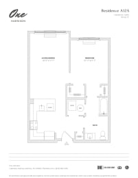 Residence A12A 1 Bed 1 Bath Floor Plan at One Harrison, New Jersey, 07029