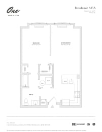 Residence A15A 1 Bedroom 1 Bath Floor Plan at One Harrison, Harrison