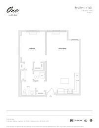 Residence A21 1 Bed 1 Bath Floor Plan at One Harrison, Harrison, NJ, 07029