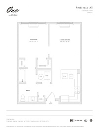 Residence A5 1 Bed 1 Bath Floor Plan at One Harrison, Harrison, NJ