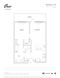 Residence A9 1 Bed 1 Bath Floor Plan at One Harrison, Harrison, NJ