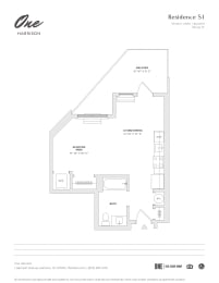 Studio Floor Plan at One Harrison, New Jersey